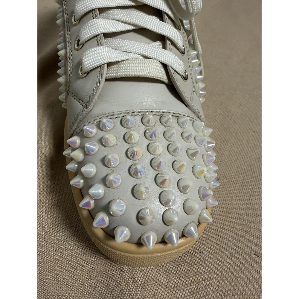 Christian Louboutin Shoes Womens Size 9 39 White Spike Studded High Top Red Sole - Picture 6 of 15